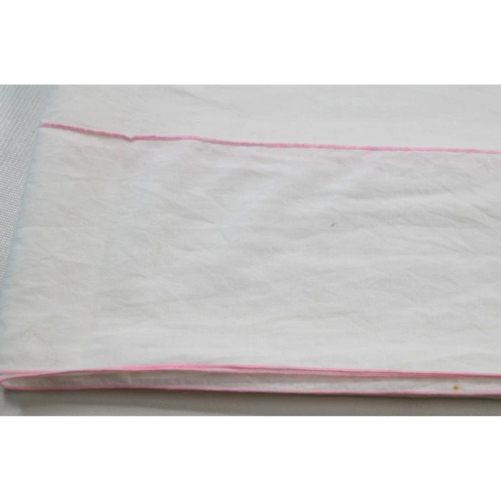 Vintage White Floral Tablecloth with Pink Roses and Line Accents 50x50